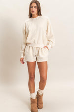 Contrast Fleece Shorts Set