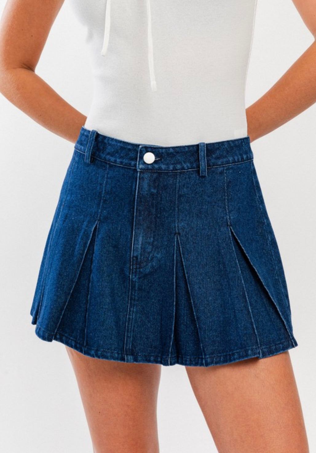 Denim Pleated Mini Skirt