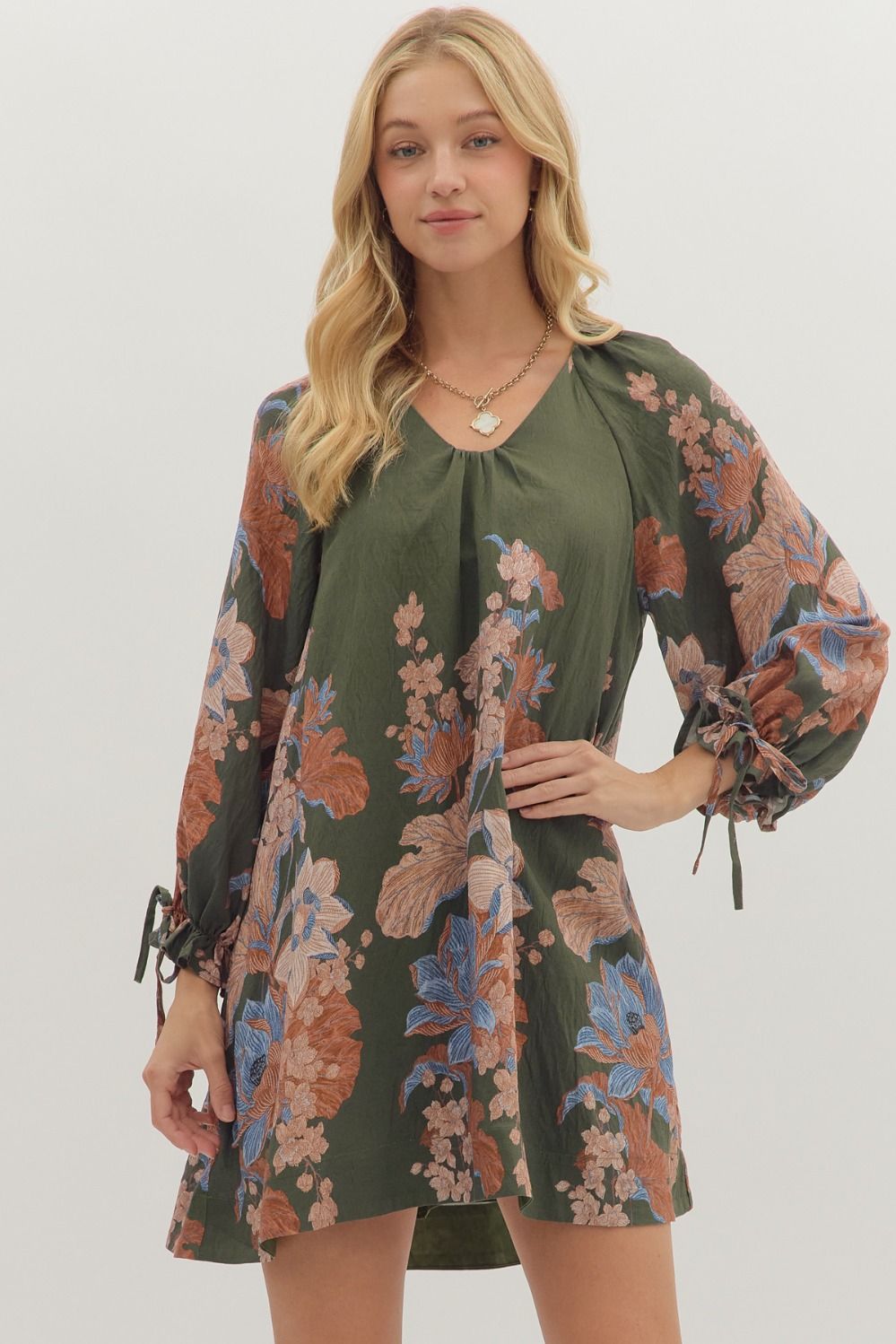 Olive Floral Mini Dress