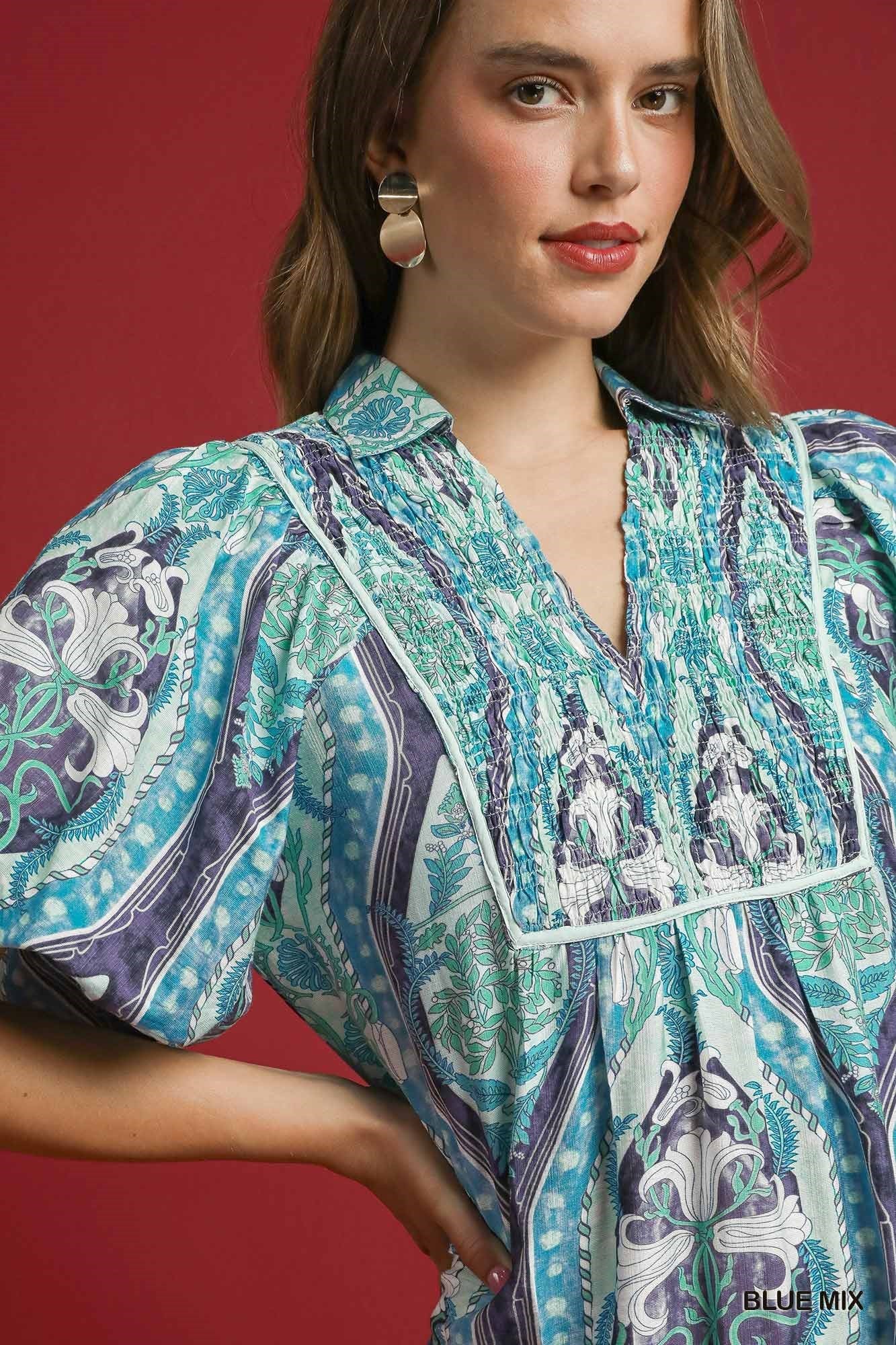 Blue Abstract Midi Dress