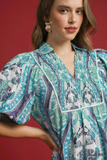 Blue Abstract Midi Dress