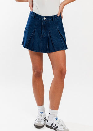 Denim Pleated Mini Skirt