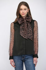 Mixed Media Tie Blouse