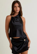 Black Satin Halter Top