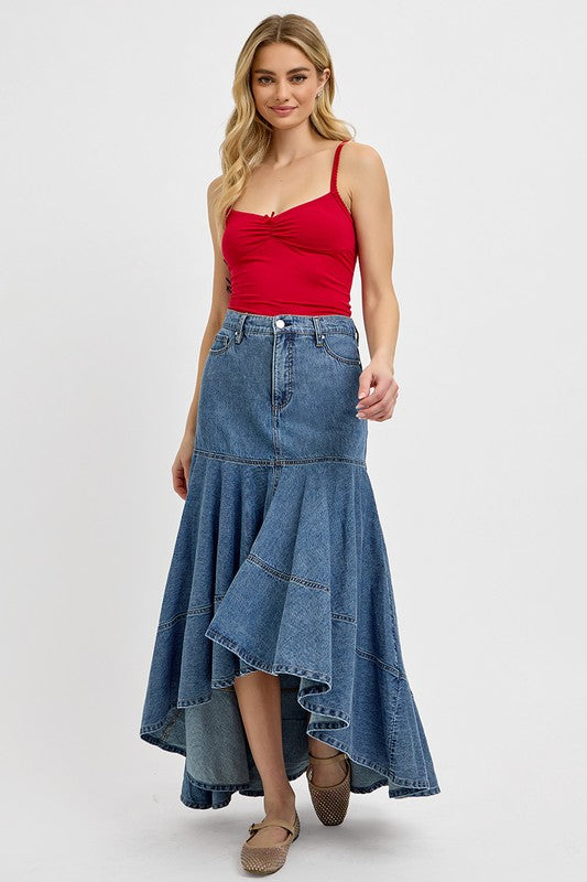 High-Low Denim Skirt