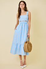 Blue Gingham Cut Out Dress