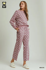 Mauve Polka Dot Barrel Pants