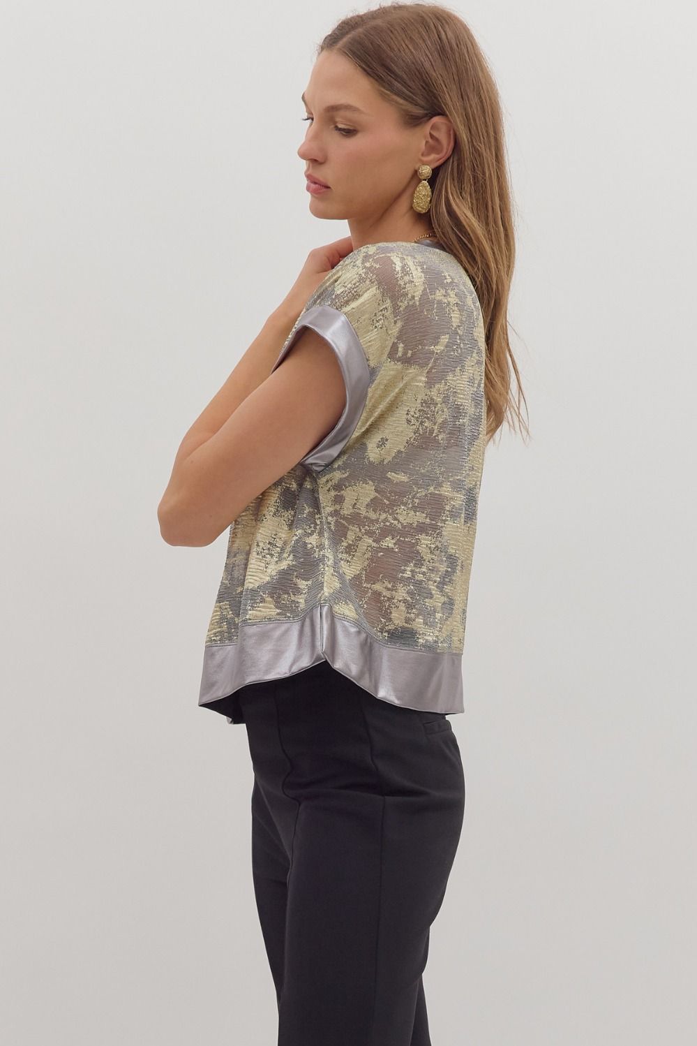 Silver Faux Leather Top