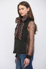 Mixed Media Tie Blouse