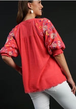 Embroidered Linen Top