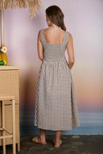 Brown Gingham Midi Dress