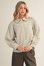 Polka Dot Ruffled Collared Shirt