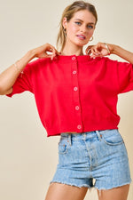 Red Short Sleeve Cardigan