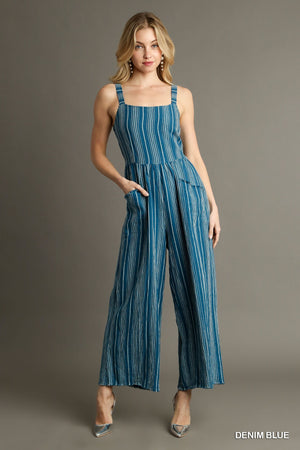 Blue Linen Stripe Jumpsuit