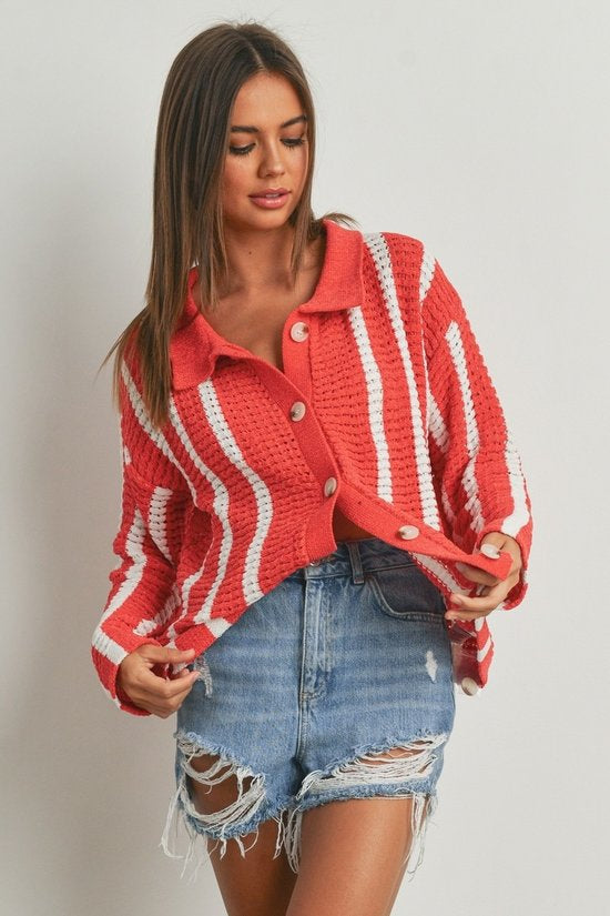 Red Chenille Cardigan