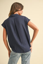 Navy Cap Sleeve Blouse