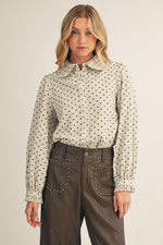 Polka Dot Ruffled Collared Shirt