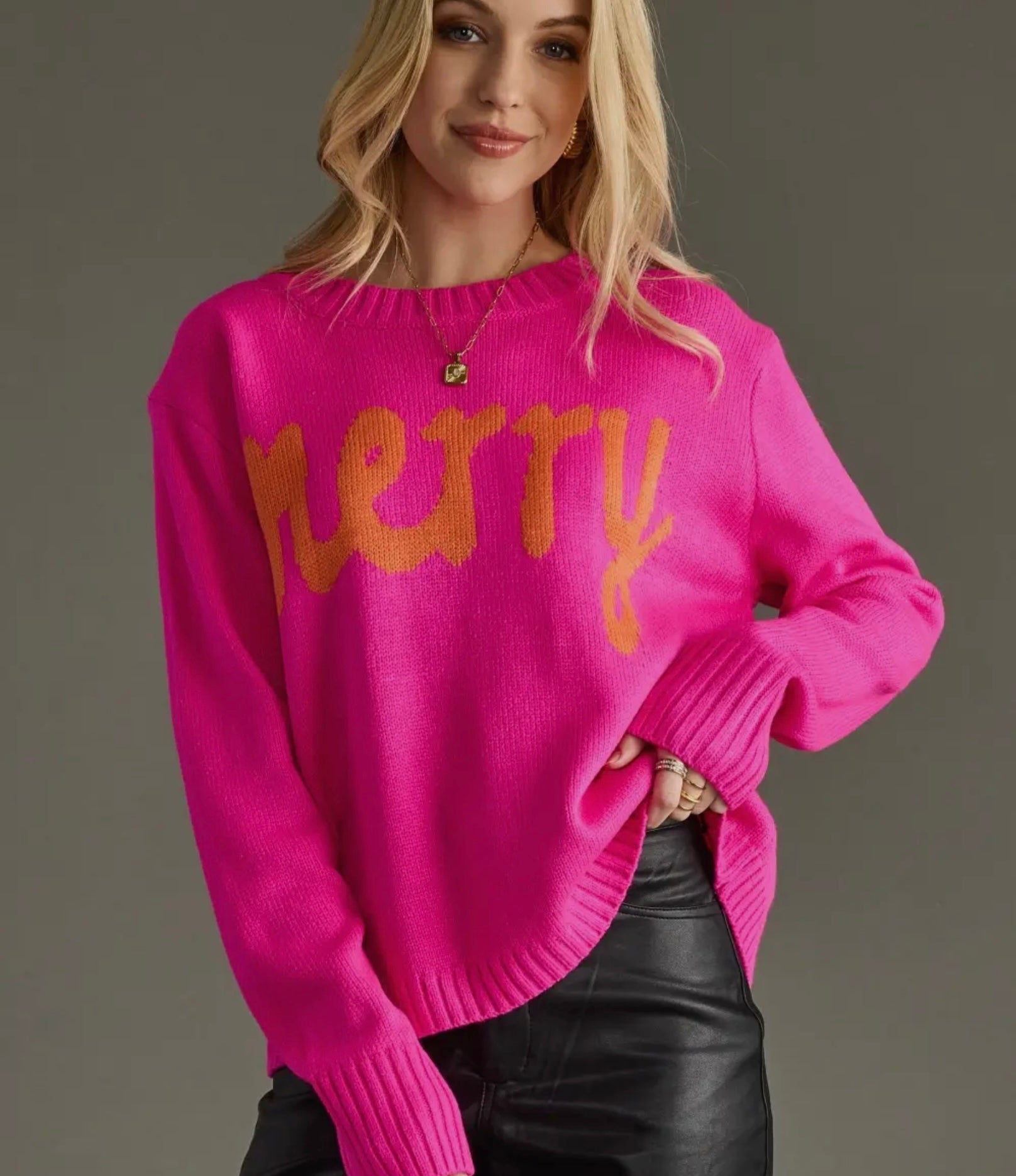Bright Pink Merry Sweater