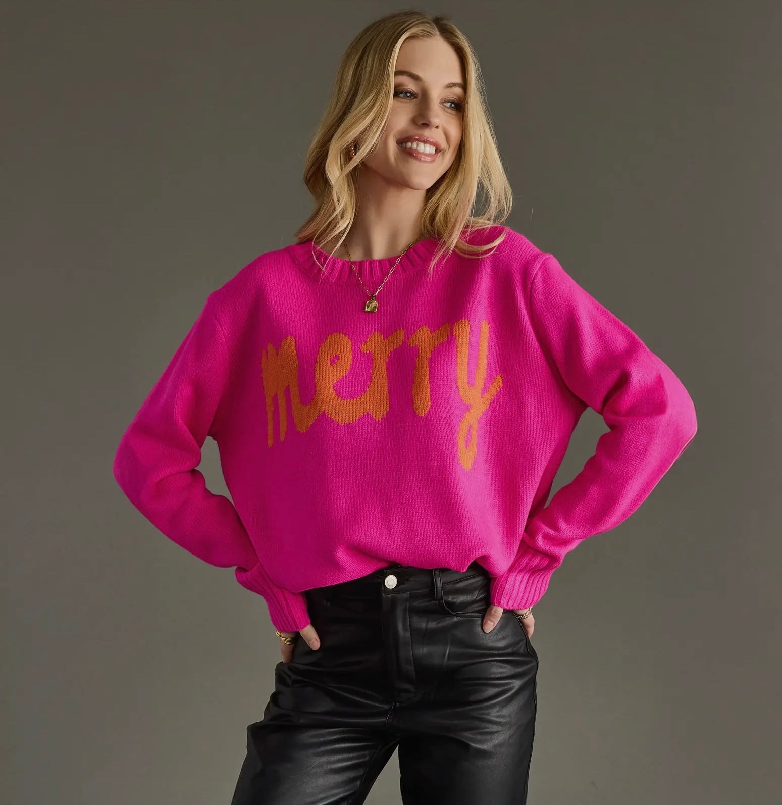 Bright Pink Merry Sweater