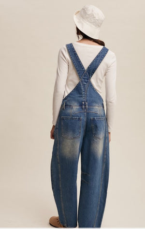 Denim Barrel Overalls