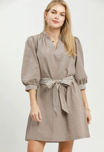 Textured Contrast Trim Dress