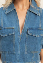 Denim V-Neck Cropped Top