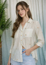 Olive Stripe Embroidered Top