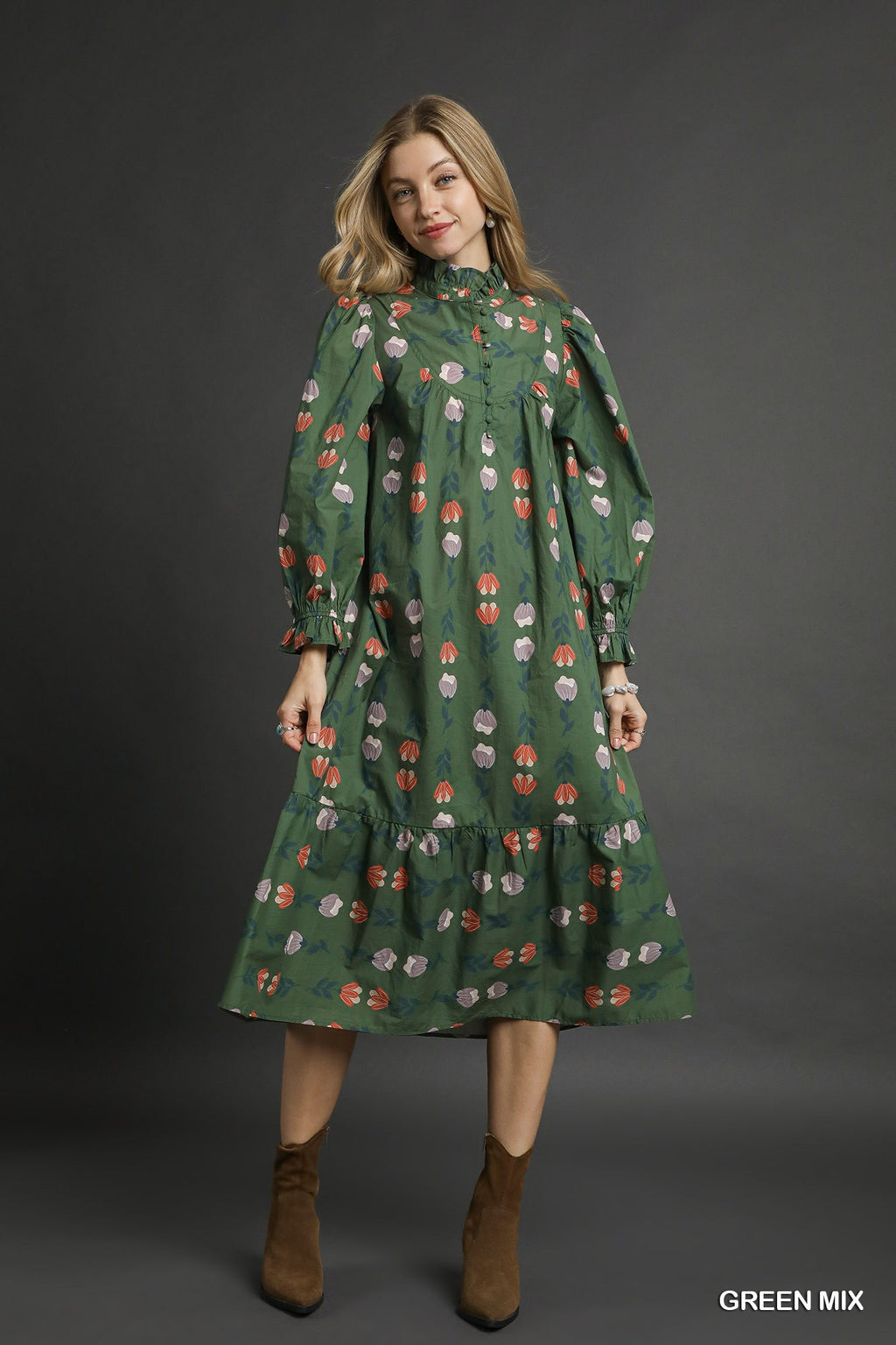 Green Floral Midi Dress