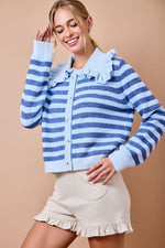 Sailor Collar Striped Cardigan