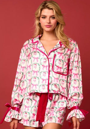 Pink Santa Velvet Bow Pajama