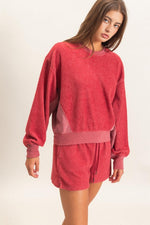 Contrast Fleece Shorts Set