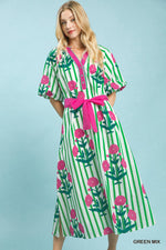 Striped Floral Maxi Dress