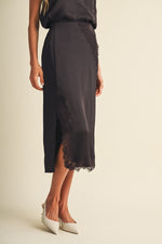 Chocolate Satin Lace Midi Skirt