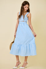 Blue Gingham Cut Out Dress