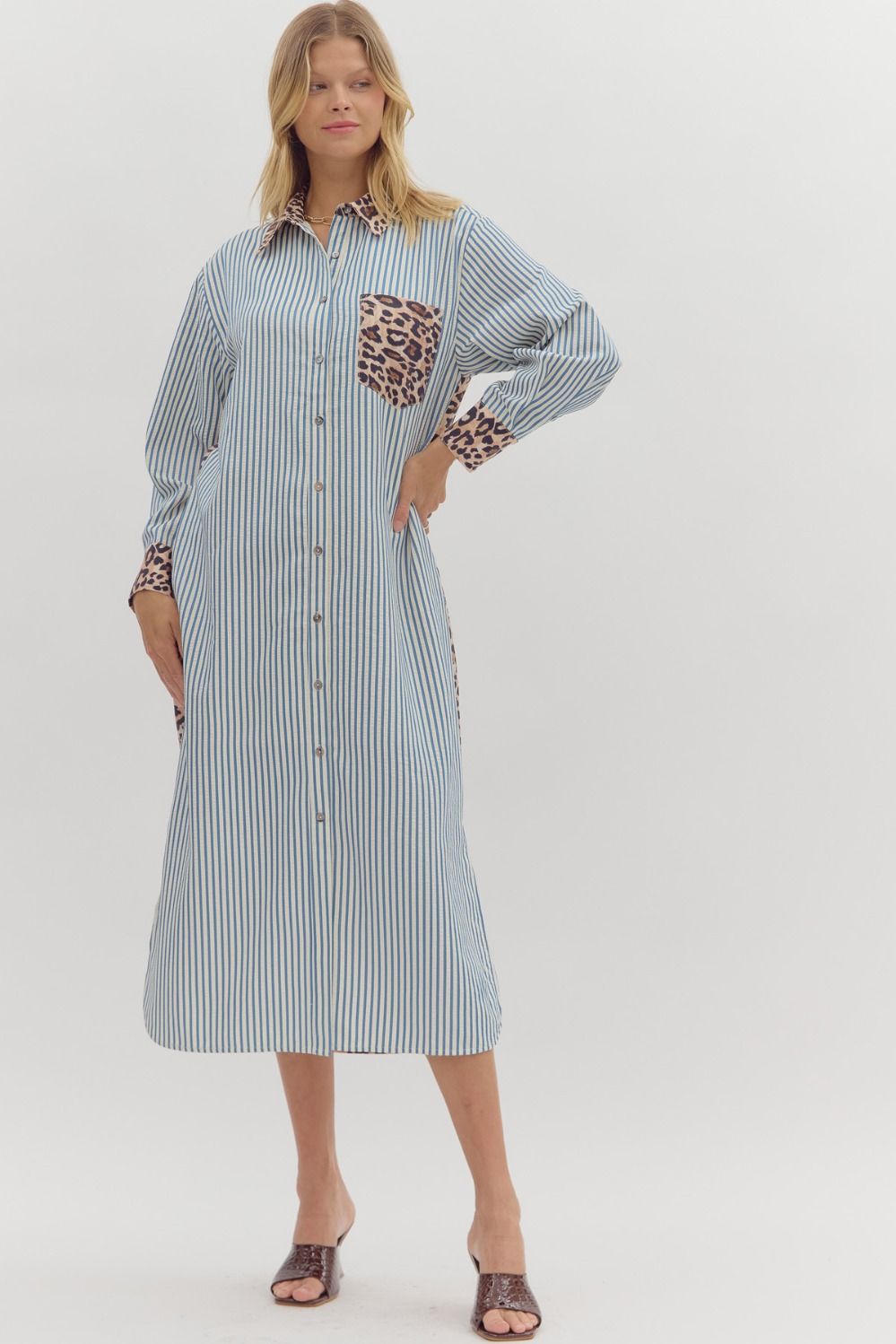 Stripe Leopard Midi Dress