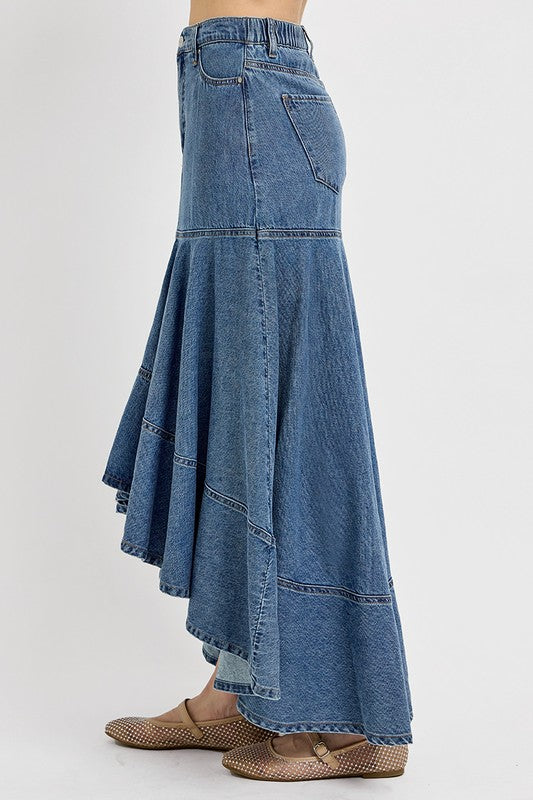 High-Low Denim Skirt