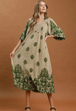 Border Print Smocked Midi