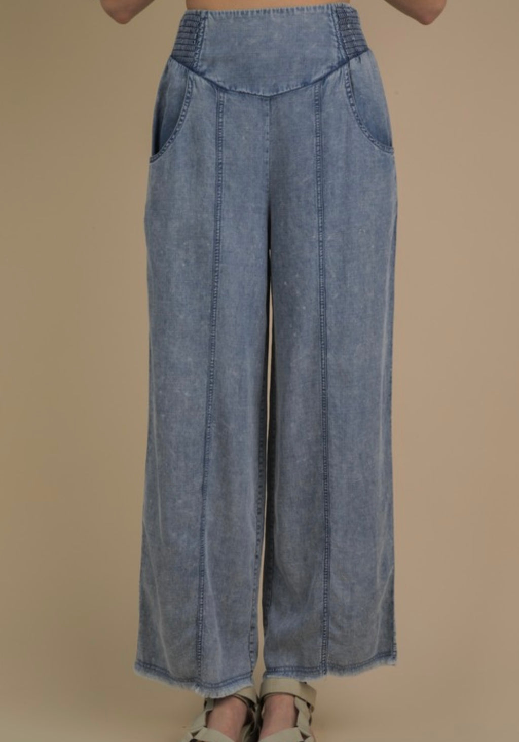 Smocked Chambray Pants