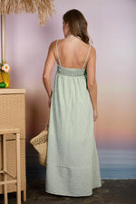 Embroidered Green Stripe Maxi Dress