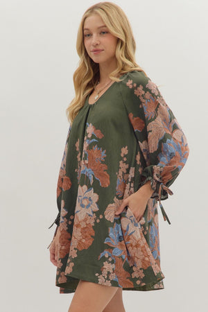 Olive Floral Mini Dress