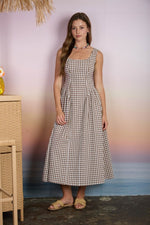 Brown Gingham Midi Dress