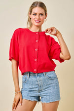 Red Short Sleeve Cardigan