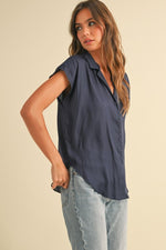 Navy Cap Sleeve Blouse