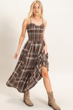 Plaid Smocked Midi Dress
