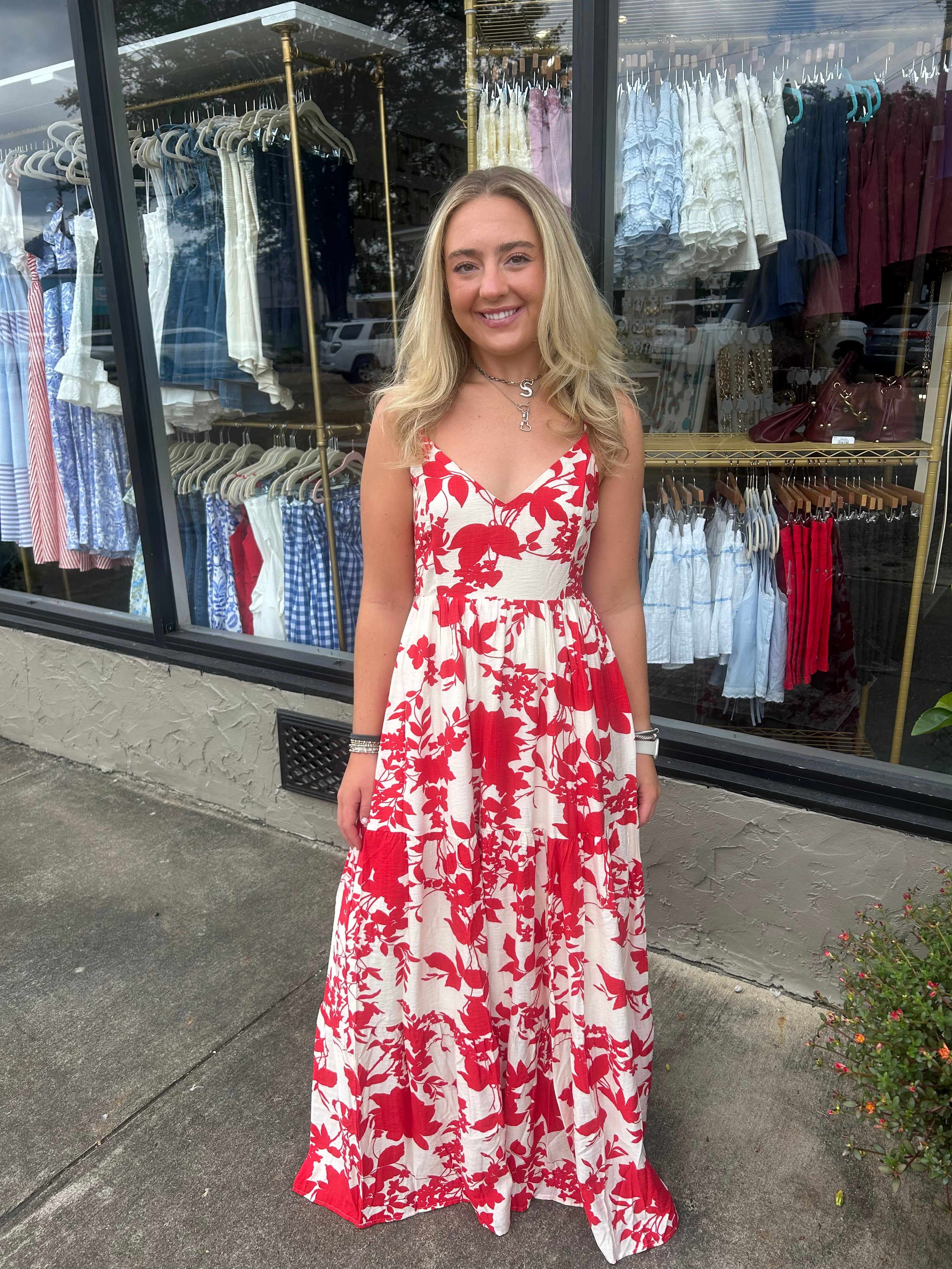 Red Floral Maxi Dress
