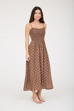 Polka Dot Smocked Midi Dress