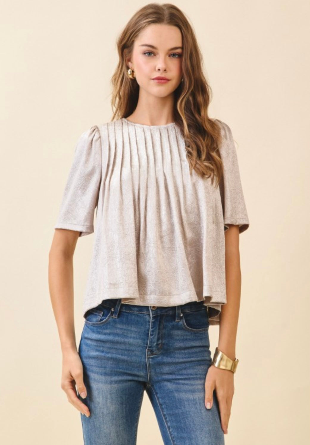 Pleated Metallic Top
