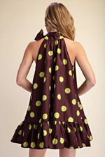 Tie Neck Dotted Dress