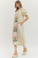 Embroidery Stripe Midi Dress