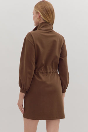Coffee Half Zip Dress